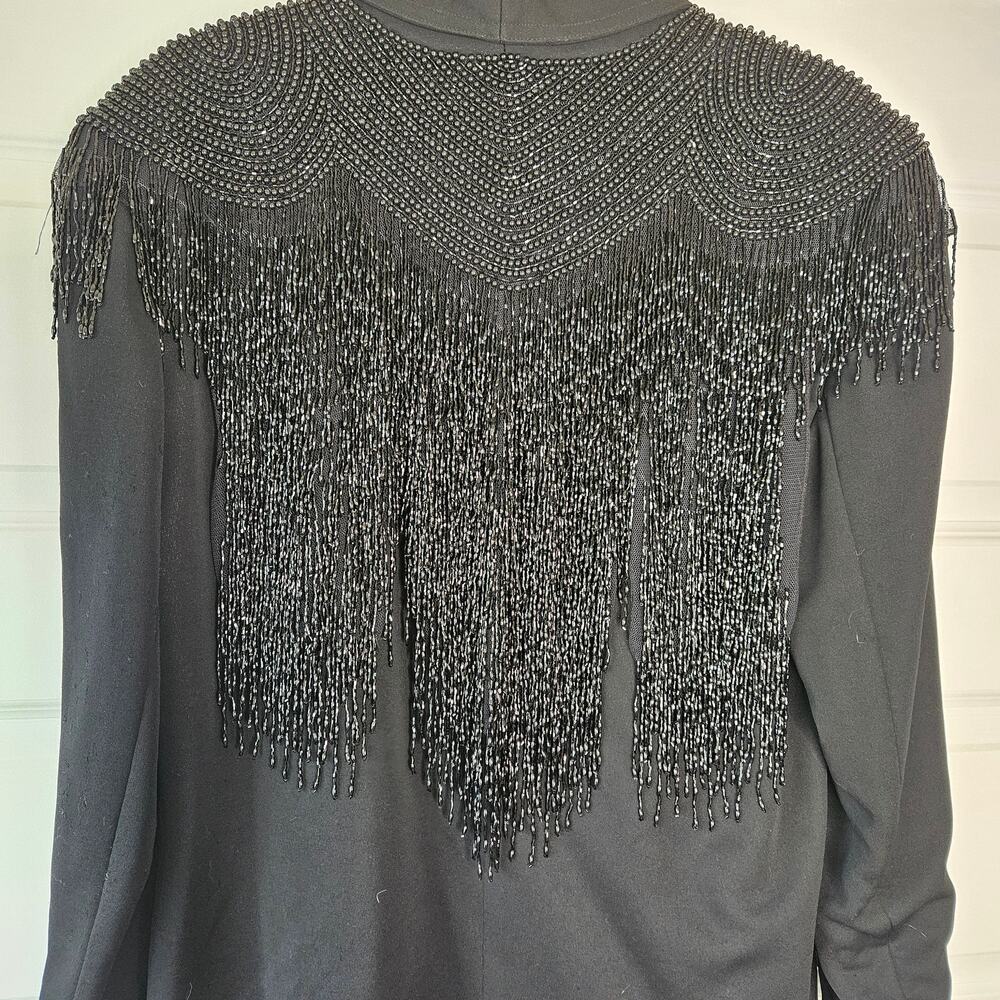 Vtg 80s Criscione New York Beaded Chevron Fringe Power Blazer Jacket Large Black